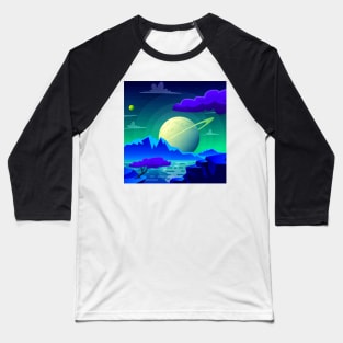 Space Landscape Illustration Baseball T-Shirt